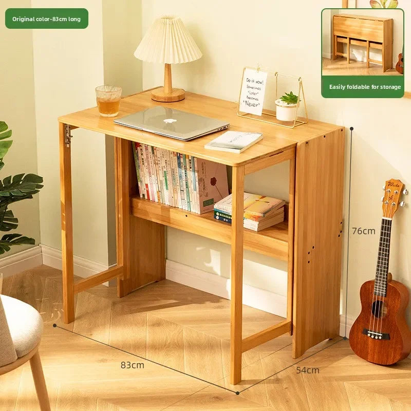 FurnishSpot Adjustable Folding Bamboo Computer Desk – Space Saving Walnut Laptop Table for Small Home Office