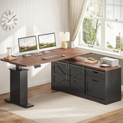 armhouse L Shaped Standing Desk, 55 inch Height Adjustable Desk with Storage Ders, Standing Computer Desks with Power Outlets or