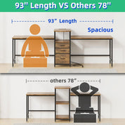 FurnishSpot 93” Two-Person Computer Desk with Power Outlets | Double Workstation with File Drawer & Printer Shelf