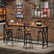 Kitchen Dining Table with Power Outlet and Footrest, Industrial Style, for Pub, Living Room, Rustic Brown and Black TBT08UBF