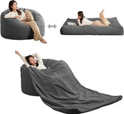 Striped Style Giant Bean Bag Chair Bed for Adults, Convertible Adult Beanbag from Lazy Chair to Floor Mattress, Large Round Bea