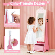 LED Lighted, Lockable Freestanding Kids Jewelry Armoire with Full-Length Mirror and Storage Drawers for Little Girls (White)