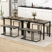 FurnishSpot® 4-Piece Modern Industrial Dining Table Set with Nesting Bench & Stools – Space-Saving & Heavy-Duty Steel Frame