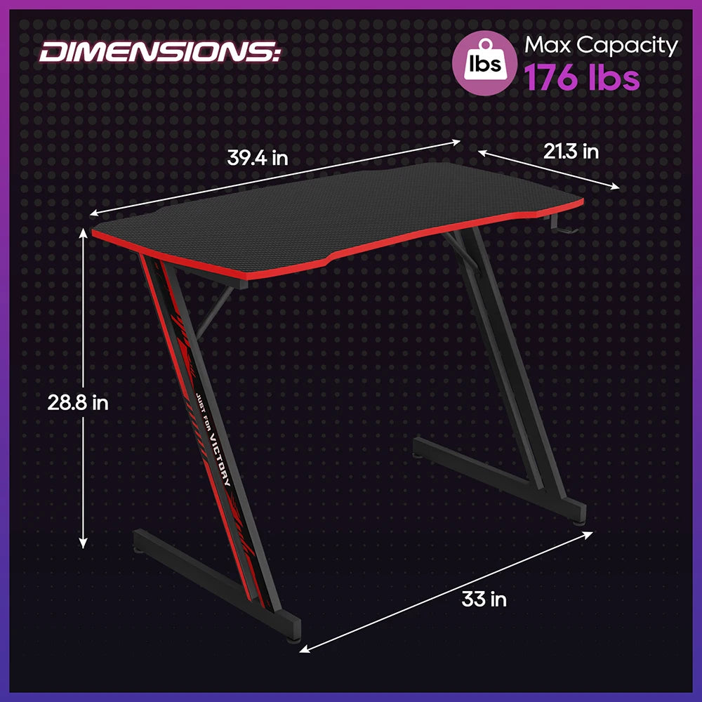 SpaceSmart Carbon Fiber Gaming Desk with Z-Frame – Compact Small Space Gaming Table & Modern Workstation