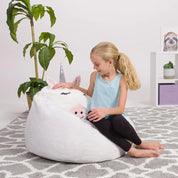 Cute Soft Furry Unicorn Bean Bag Chair Kids Plush Animal Furniture Comfortable Seating Removable Cover Safe Durable Kids Room
