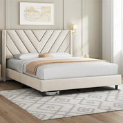 Bed Frame Upholstered Platform Bed w/Wing Side/Wooden Slat Support/Tufted Headboard w/Wing Side, No Box Spring Needed