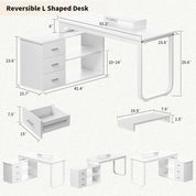 L-Shaped Desk with Drawers and Shelves, 55" Craft Desk with Storage, Removable Monitor Stand, Reversible L-Shaped Desk