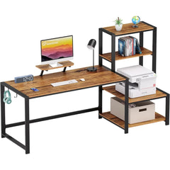 Computer desk with storage printer rack, home office desk, monitor stand with 2 headphone hooks for learning, writing, andgaming