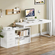 L-Shaped Desk with Drawers and Shelves, 55" Craft Desk with Storage, Removable Monitor Stand, Reversible L-Shaped Desk