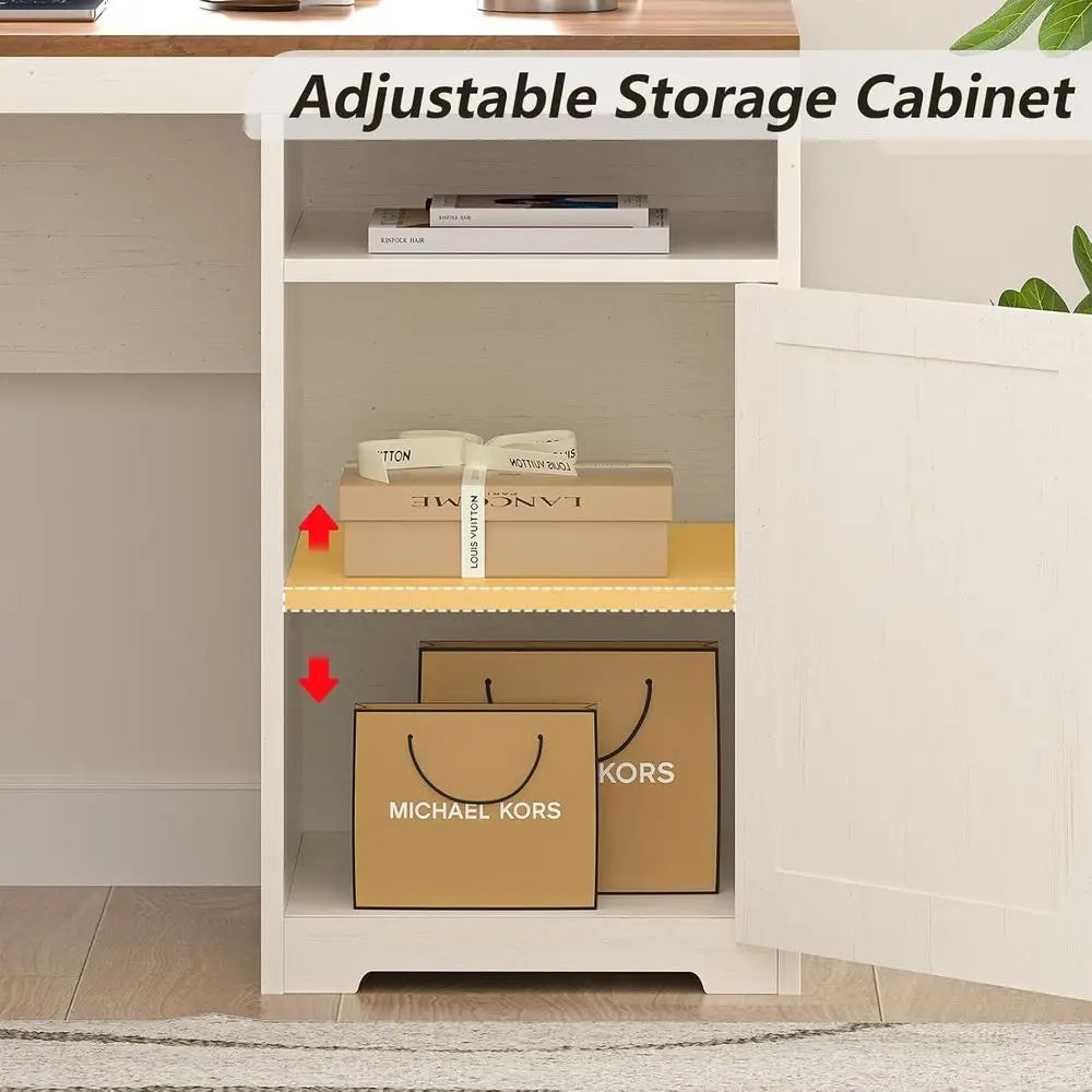 FurnishSpot SpaceSmart™ L-Shaped Executive Desk with Storage & Power – Farmhouse Style