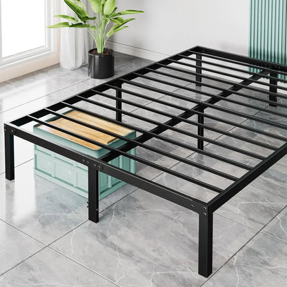14 Inch High Full-size bed frame - Large heavy-duty metal platform beds frames w/storage space at the bottom, Full bed frame