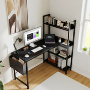 FurnishSpot SpaceSmart™ L-Shaped Computer Desk with Bookshelf & Storage