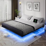 Floating Bed Frame Full Size w/Smart LED Lights & Charging Station -  Metal Platform Bed, Easy Assembly No Box Spring Needed