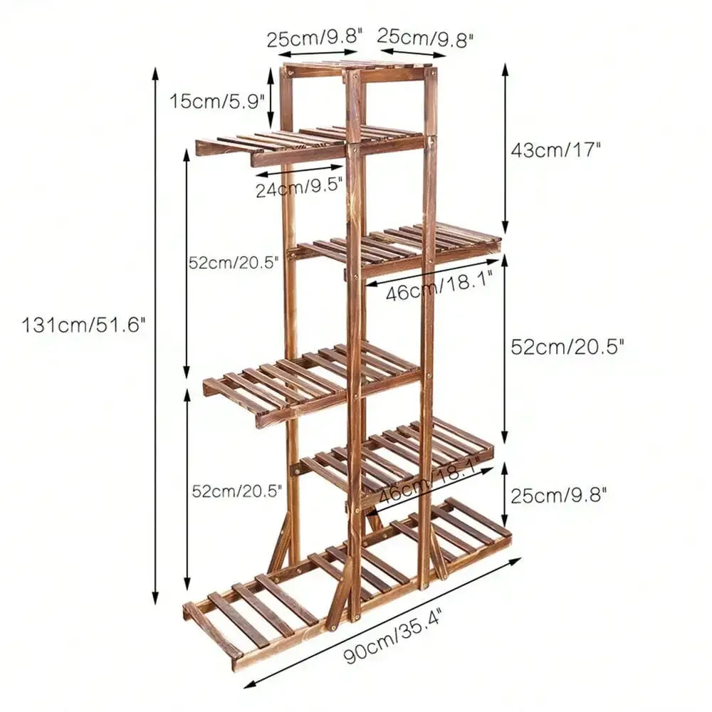 52" Tall Multi Potted Carbonized Wood Plant Stand Home Flower Display Rack Shelf