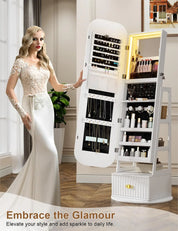Rotatable Full-Length Mirror Jewelry Cabinet with RGB Lights & 360° Swivel – White