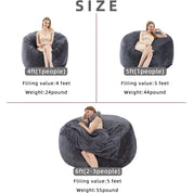 5FT Large Bean Bag，Bean Bag Chair with Filler Included，Memory Foam Bean Bag，Puff Chair，Living Room Furniture, Suitable