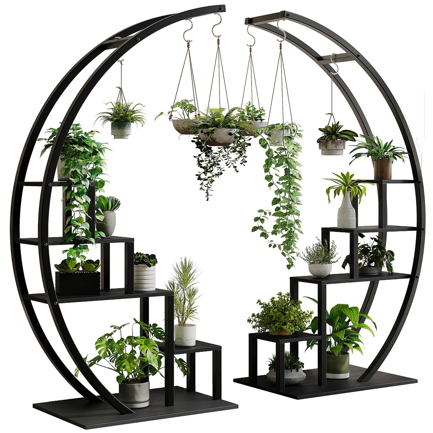 5 Tier Flower Plant Stand Indoor, 2 Pack Half Moon Plant Shelf Metal hanging Plant Rack for Home Patio Lawn Garden Balcony