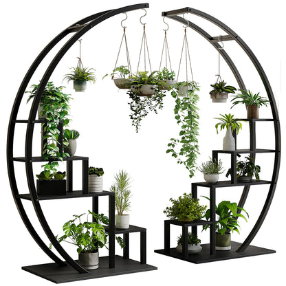 2-Pack 5-Tier Half-Moon Plant Shelf – Metal Flower Stand for Home, Patio, Garden, Balcony