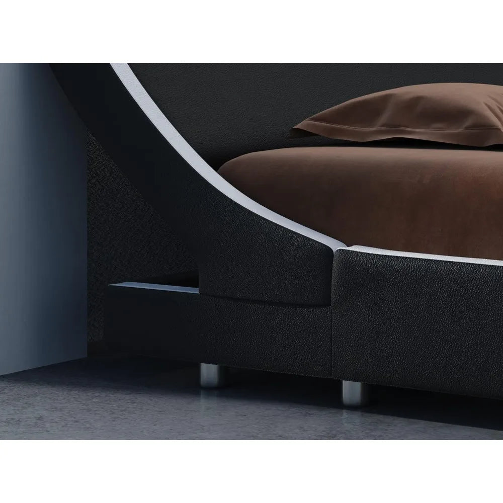 Bed Frame Full Size, Modern Low Profile Platform Stylish Faux Leather Upholstered Sleigh Bed with Adjustable Headboard,Bed Frame