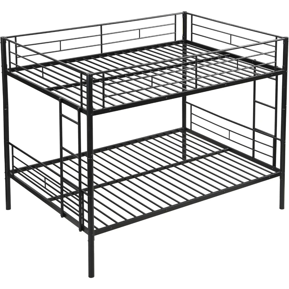 Full Over Full Bunk Bed for Teens, Heavy Duty Metal with Sturdy Guard Rail & 2 Side Ladders, Convertible Bunkbed,No Box Spring N