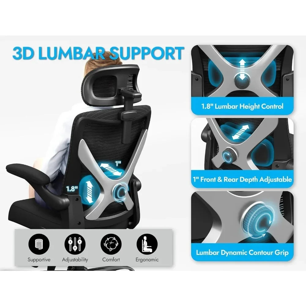 Ergonomic Mesh Office Chair w/ Lumbar Support, and Headrests