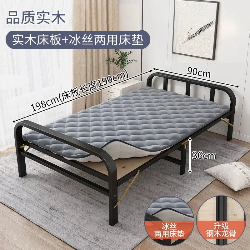 Solid wood folding bed Household simple single bed Extra bed 1 meter 2 Adult rental room Reinforced hard board double iron