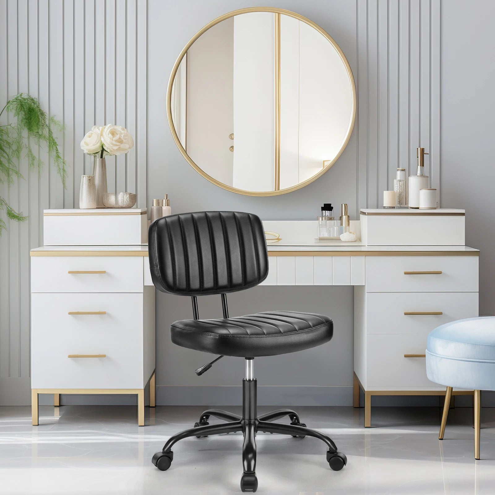 Armless Office Desk Chair with Back Lumbar Support