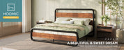 Metal Bed Frame with Curved Wooden Headboard & Footboard