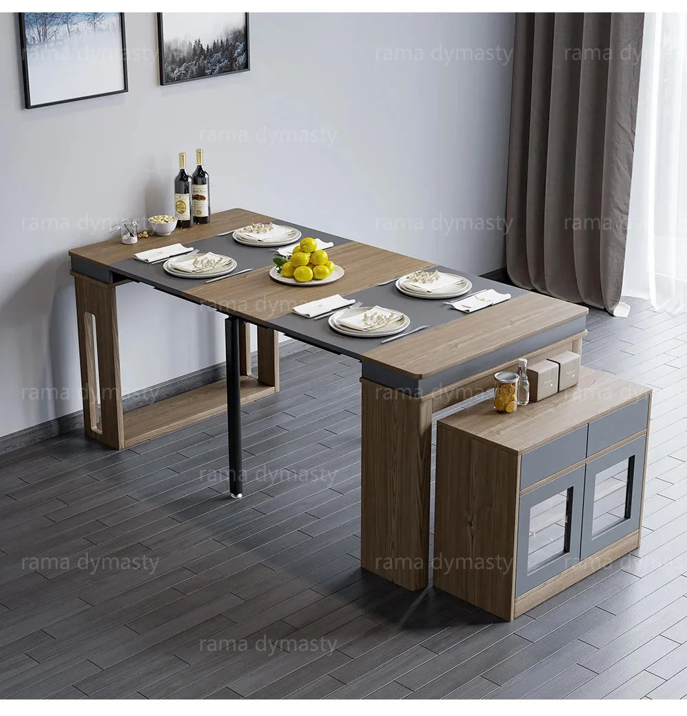 Modern Extendable Dining Table Rectangle Sideboard With Storage