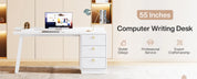 Tribesigns White Computer Desk with Drawers: 55 Inches Modern Home Office Desk with Storage, Small Wood Study Writing Work Table