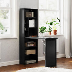 Fold-Out Convertible Writing Table,Wall Mount Desk Cabinet with Blackboard and Side Shelf Multi-Function Home Office Workstation