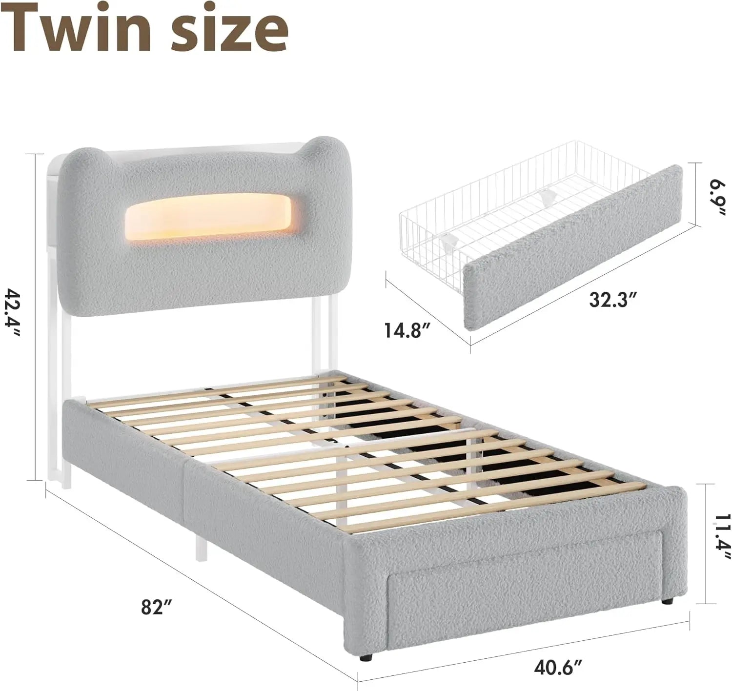 FurnishSpot™ Upholstered Full Bed Frame with LED Storage Headboard & Charging Station