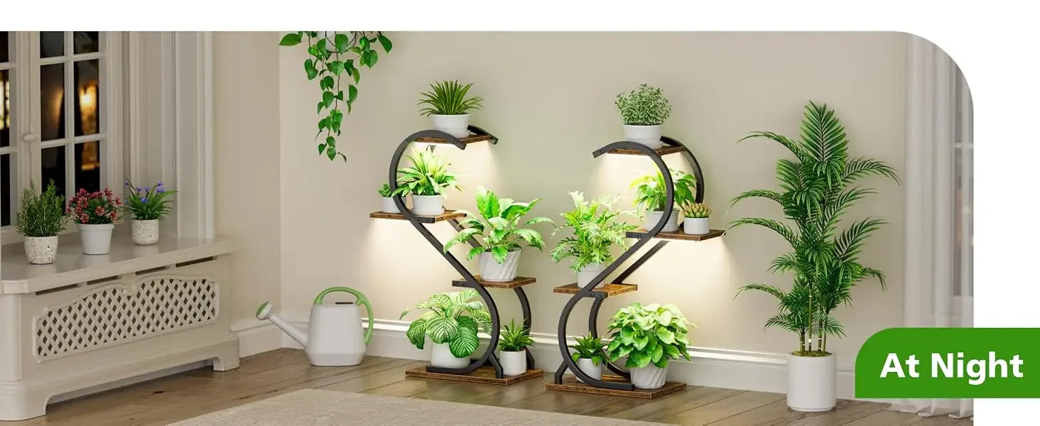 Indoor 4 Tiered Metal Plant Stand with Grow Light