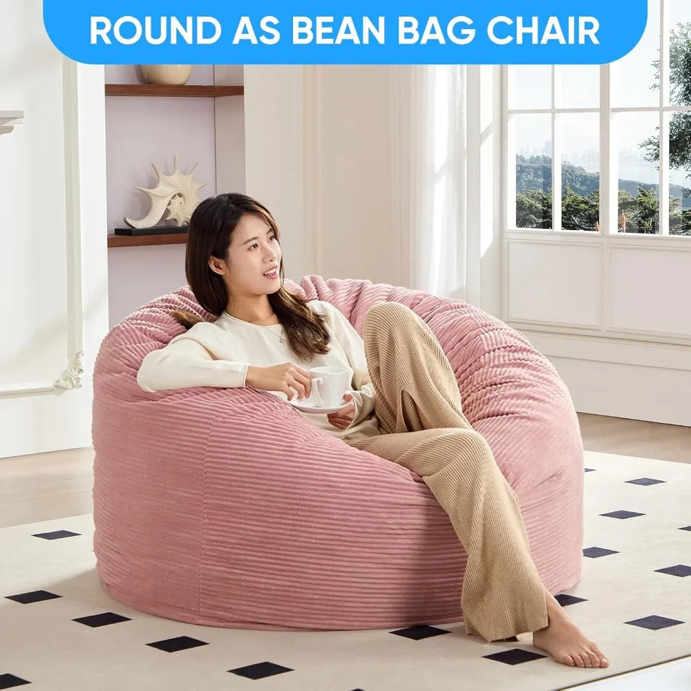 Striped Style Giant Bean Bag Chair Bed for Adults, Convertible Adult Beanbag from Lazy Chair to Floor Mattress, Large Round Bea