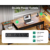 79 Inch L Shaped Desk with File Drawers, Reversible L Shaped Gaming Desk with Power Outlets & LED Lights, Computer Desk