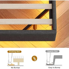 Bed Frame, with Type-C Charging Station& Hidden Storage Headboard, King RGB Floating Platform Bed, Bed Frame