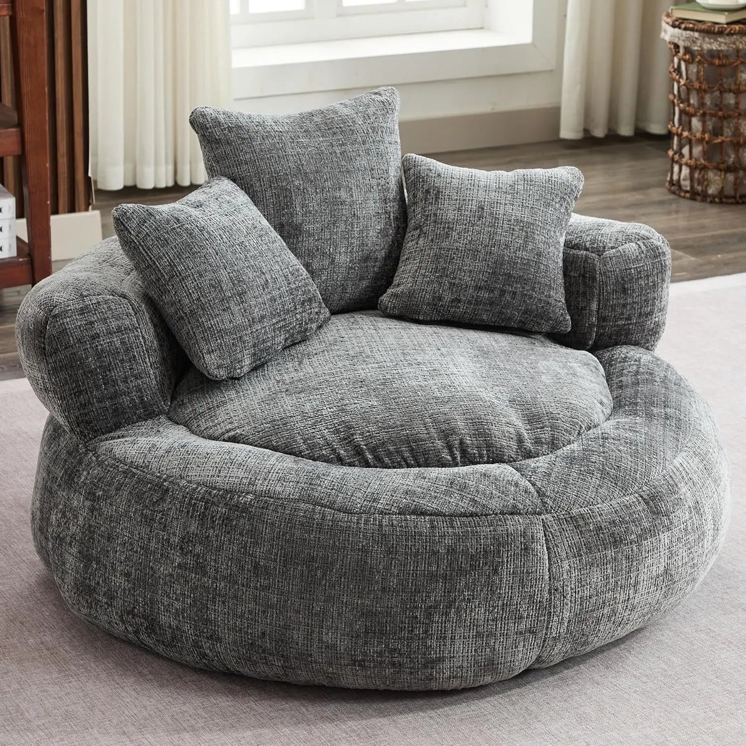 Giant Bean Bag Couch Chairs for Adults, Oversized Lazy Sofa with Memory Foam Filling and 3 Pillows, Soft Chenille Bean Bag Couch