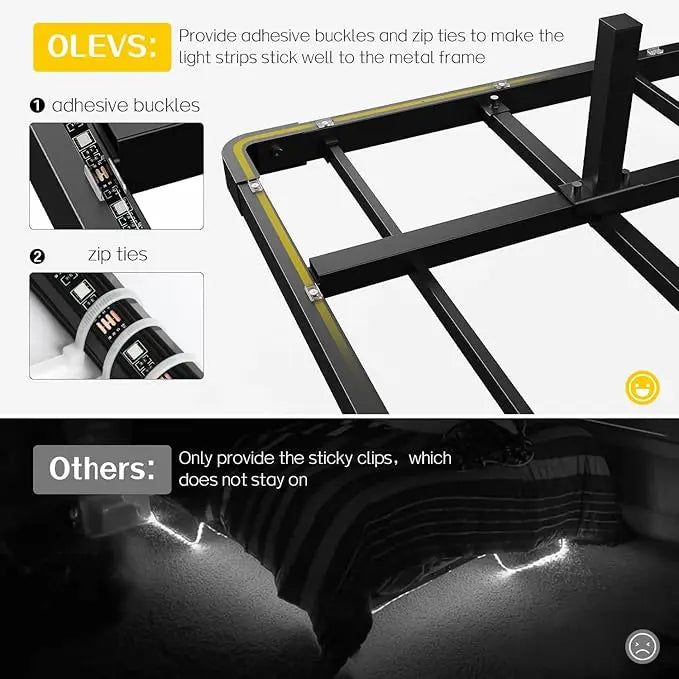 Floating Bed Frame Full Size w/Smart LED Lights & Charging Station -  Metal Platform Bed, Easy Assembly No Box Spring Needed