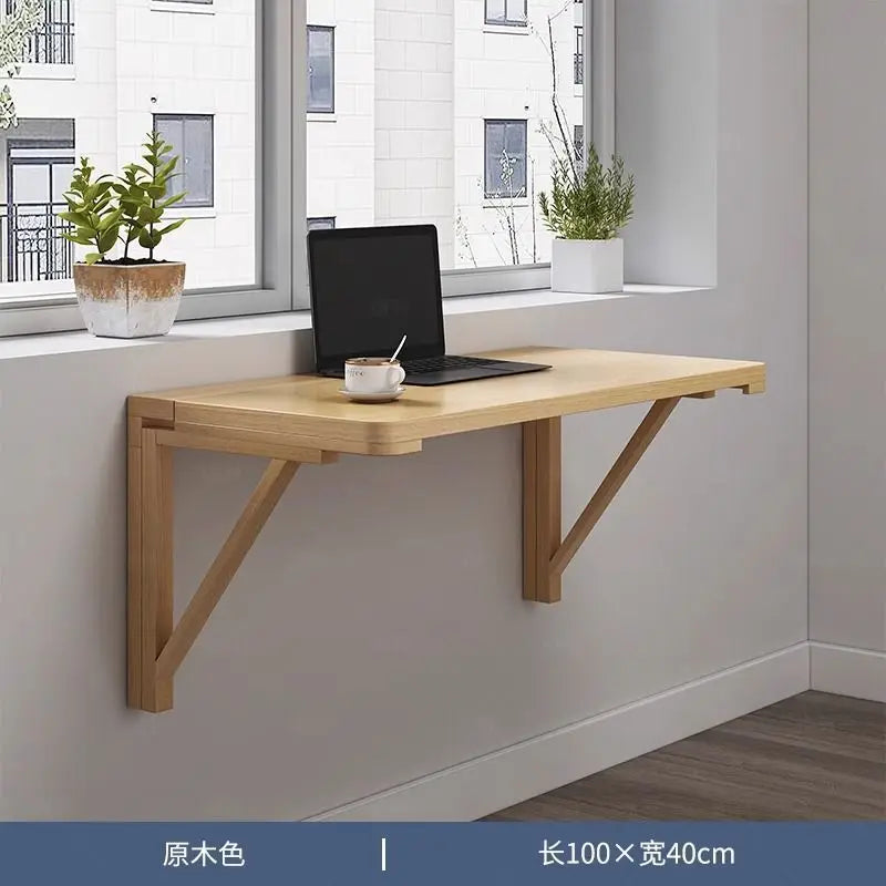 Solid wood wall folding table wall hanging computer table desk small apartment wall hanging dining table bedroom against the