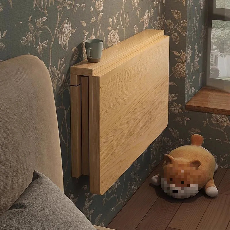 Solid wood wall folding table wall hanging computer table desk small apartment wall hanging dining table bedroom against the