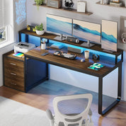 67" Computer Desk with 3 Drawers, Home Office Desk with Long Monitor Stand and Printer Space, Office Desk with Storage