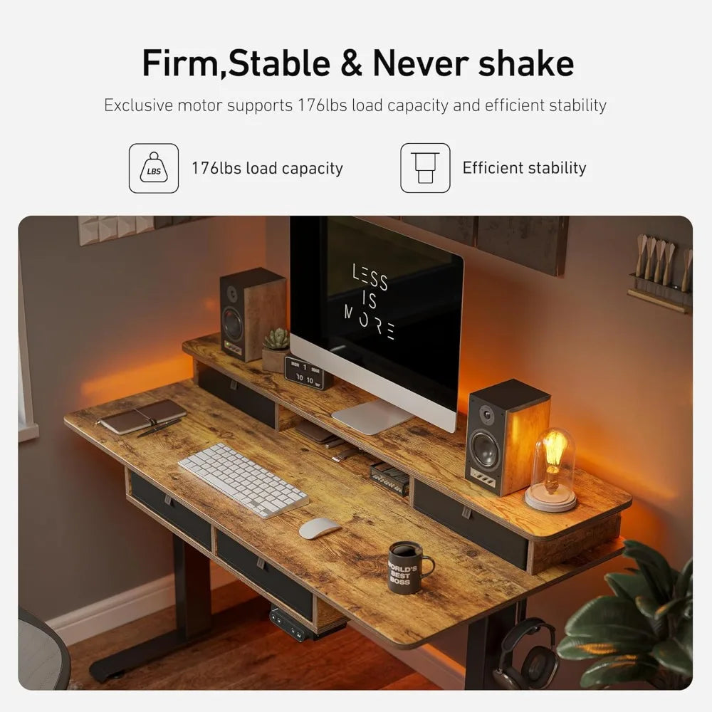 48 x 24 Electric Standing Desk Adjustable Height with 4 Drawers, Sit Stand Desk with Storage Shelf, Rising Desk with Splice Boa