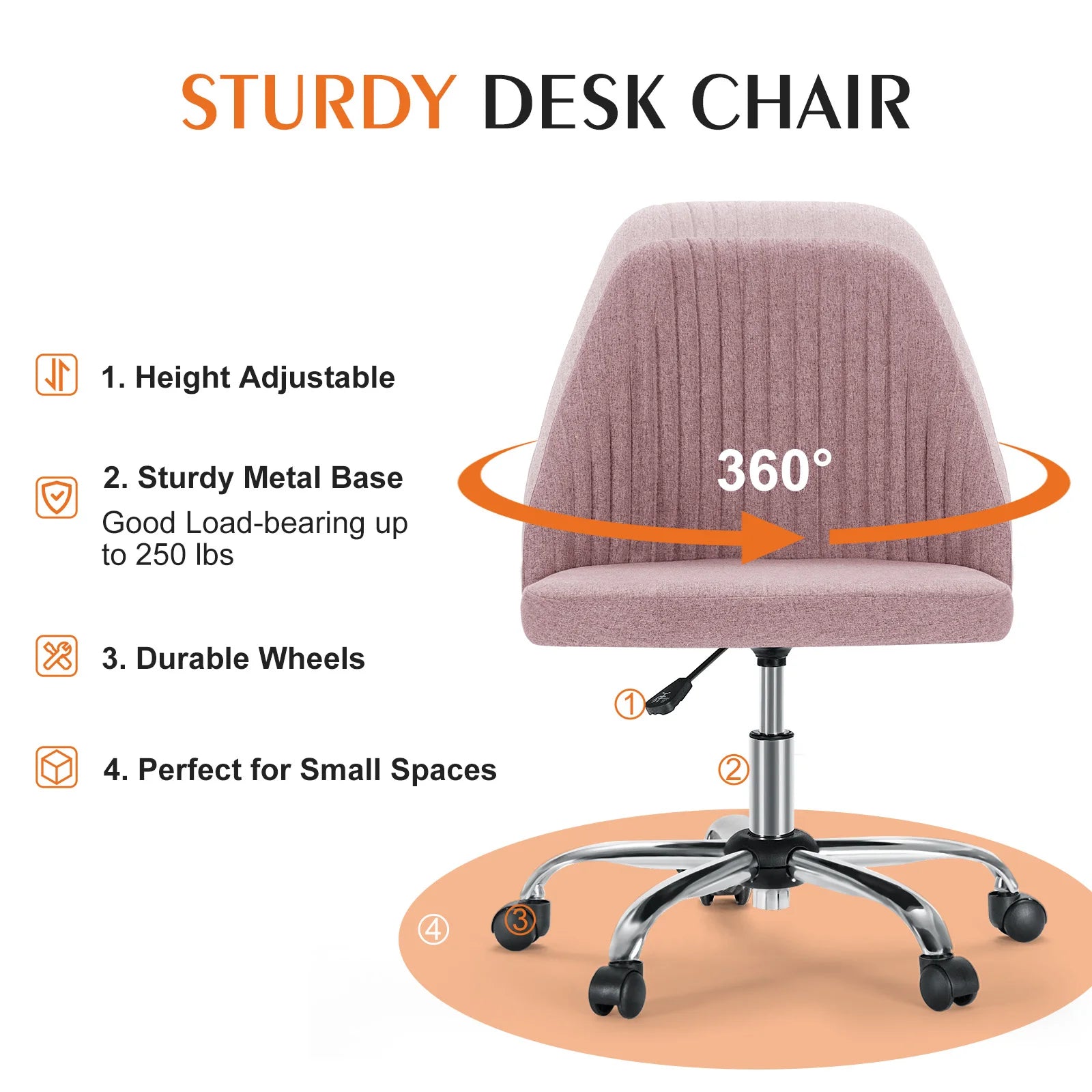 Armless Small Swivel Desk Office Chair with Backrest