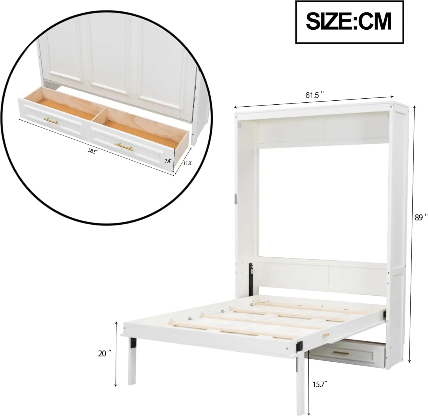 FurnishSpot™ Full Size Murphy Bed with Storage Drawers – Vertical Fold-Down Wall Bed Cabinet