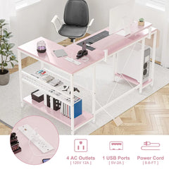 L Shaped Computer Desk Gaming Desk Writing Desk with Power Outlets & LED Light