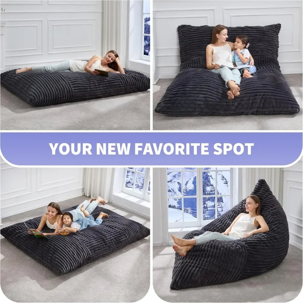 3 in 1 Giant Bean Bag Chairs Convertible Bean Bag Floor Cushion with Machine Washable Cover, Beanbag Chairs for Adult