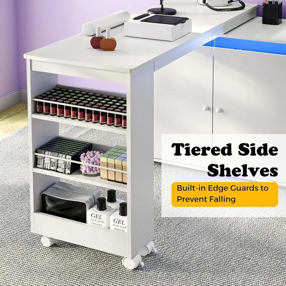 FurnishSpot Shaped Manicure Table with Dust Collector | Rotating & Convertible Nail Tech Desk with Storage