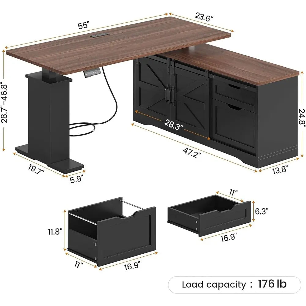 armhouse L Shaped Standing Desk, 55 inch Height Adjustable Desk with Storage Ders, Standing Computer Desks with Power Outlets or