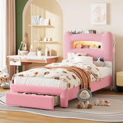 FurnishSpot™ Upholstered Full Bed Frame with LED Storage Headboard & Charging Station