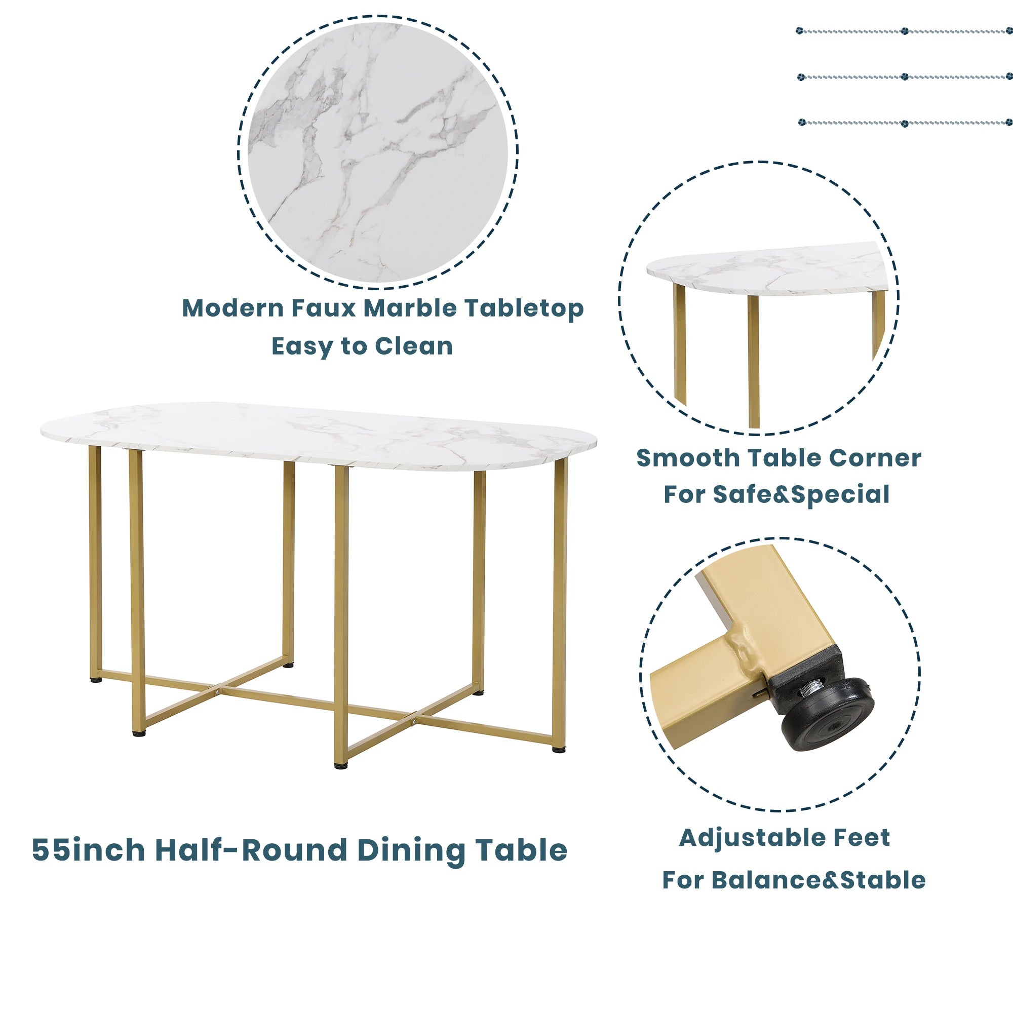 TOPMAX Modern 7-Piece Dining Table Set with Faux Marble Compact 55Inch Kitchen Table Set for 6